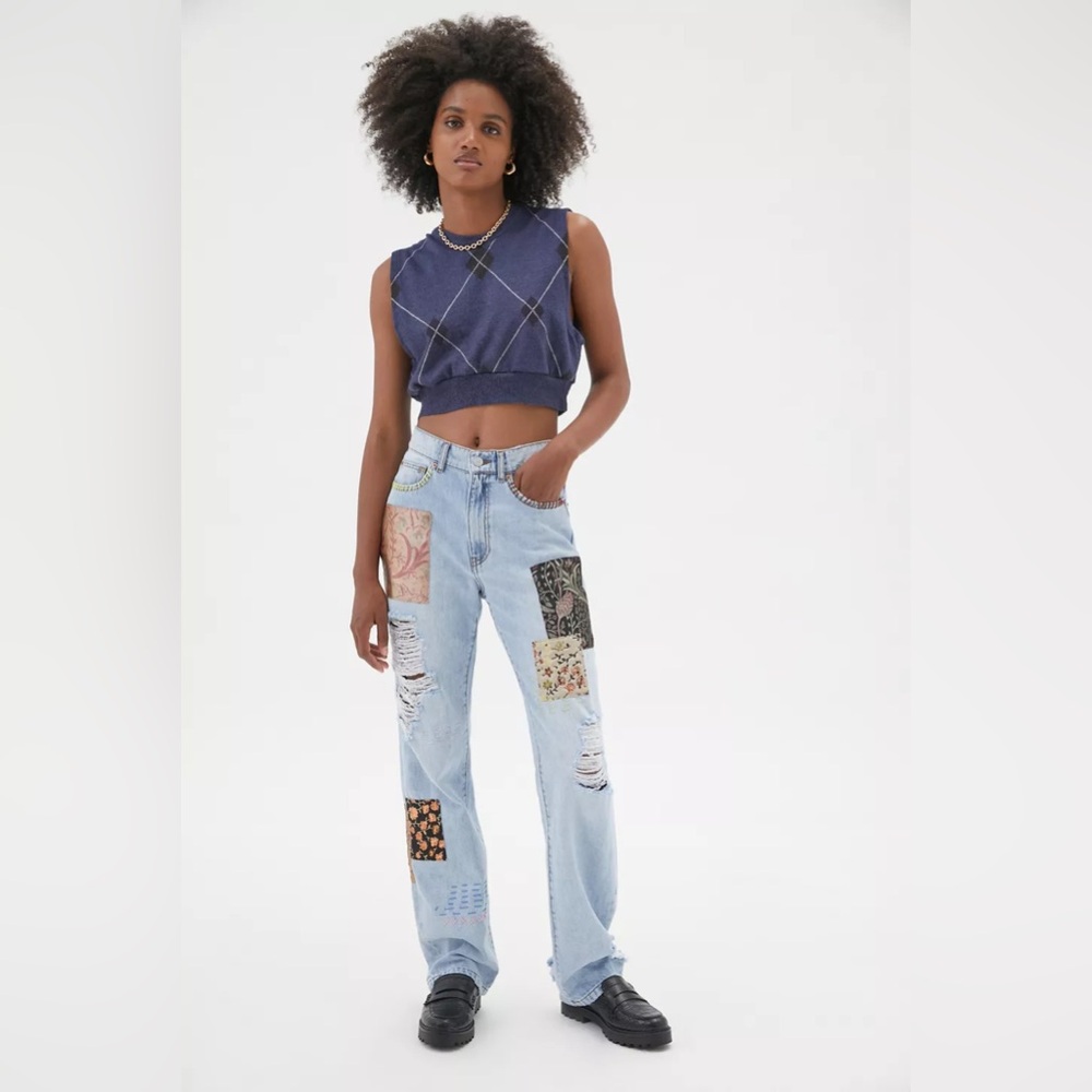 BDG Light Blue Patchwork Straight Leg Jeans